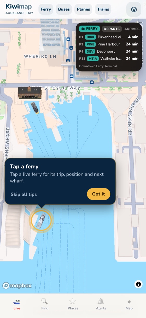 Downtown Ferry Terminal departures over the harbour