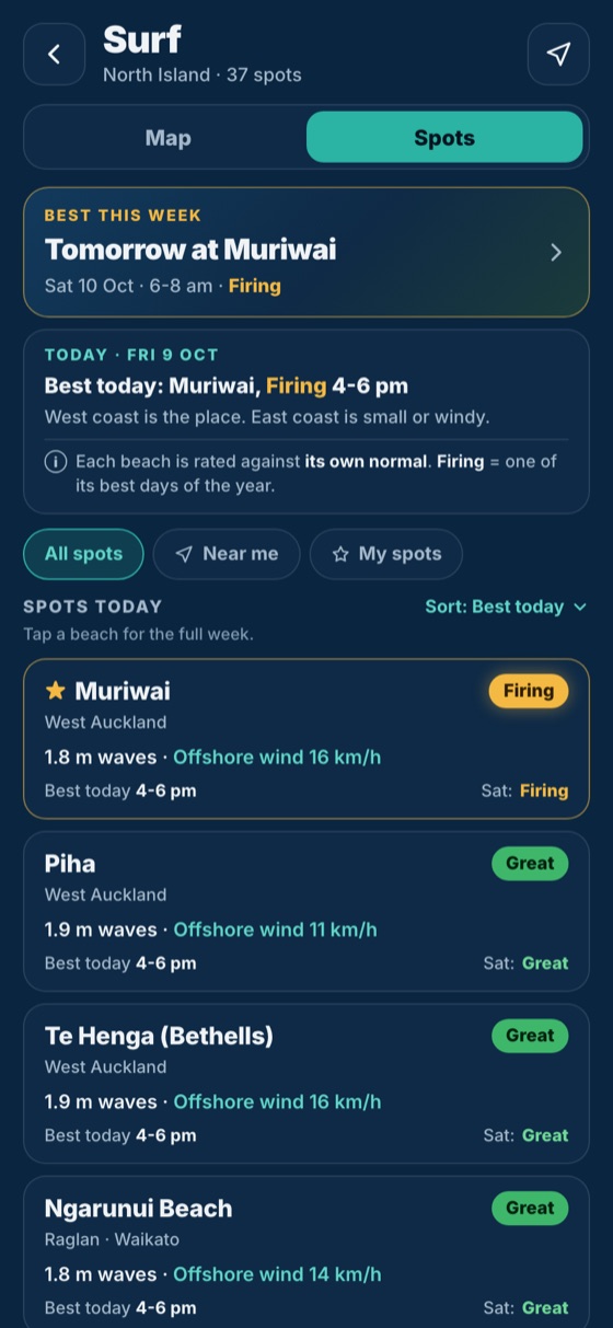 The Surf screen: beaches rated for the day